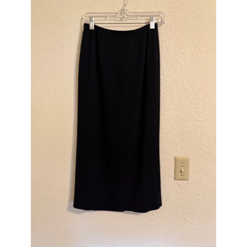 Talbots Petites Black Column Midi Skirt Size 4P Triacetate Blend Back Slit